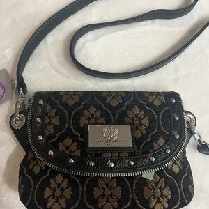 Original by Sharif Black and Brown Floral Women's Bag